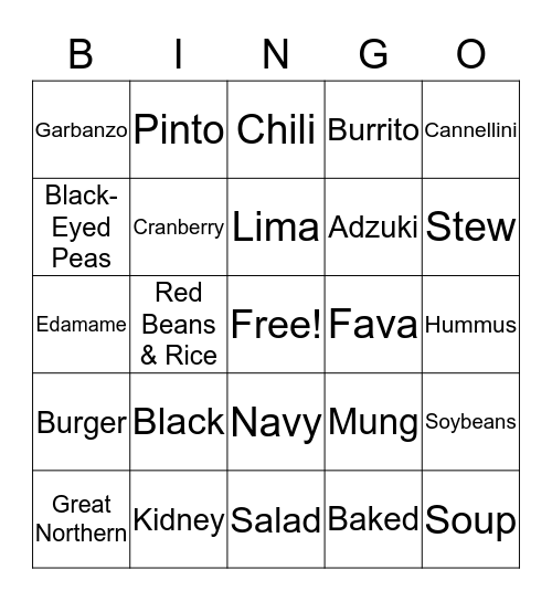 BEANS & BEAN DISHES Bingo Card