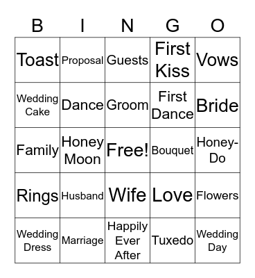 Britny's Bridal Bingo Card