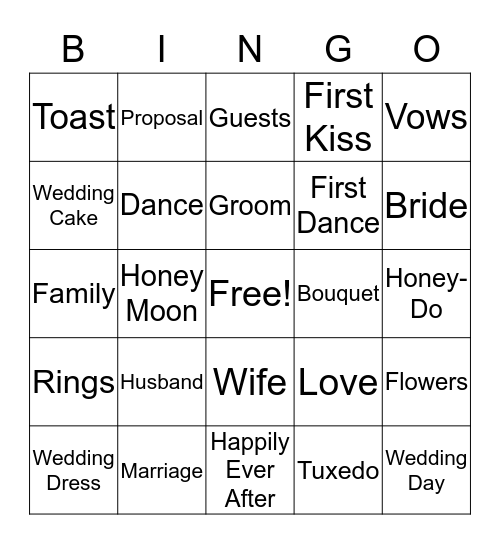 Britny's Bridal Bingo Card