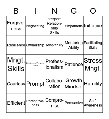 Soft Skills Bingo Card