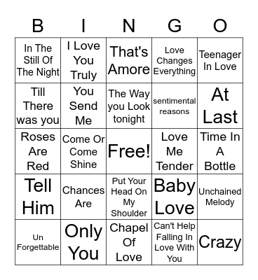 love song Bingo Card