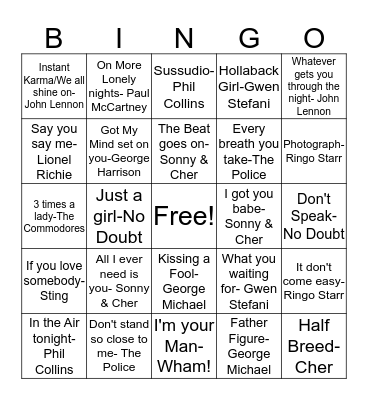 DD16 Singles & Doubles Bingo Card