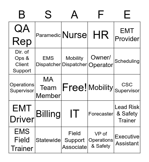 Hart to Heart Cares About Your Safety Bingo Card