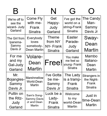 DD20 Dean, Frank, Sammy & Judy! Bingo Card