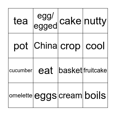 Food idioms Bingo Card