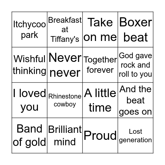 GARY' MUSIC BINGI Bingo Card