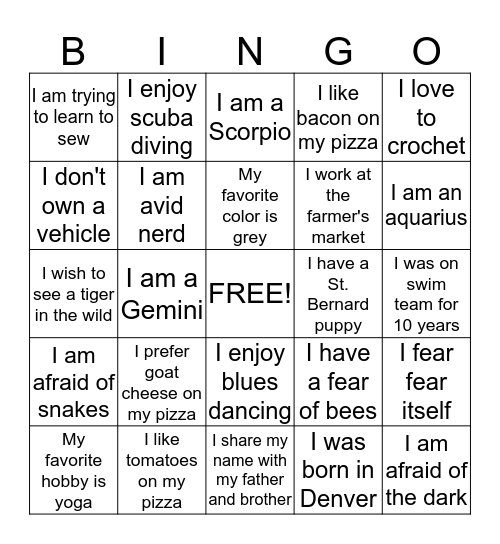 Team Build Bingo Card
