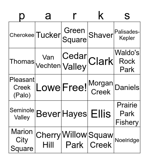 Visit these Parks in Cedar Rapids, Marion, and Surronding! Bingo Card