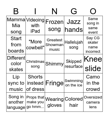 Figure Skating Bingo Card