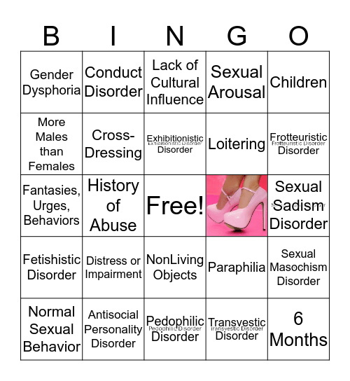 Paraphilia Disorder BINGO! Bingo Card