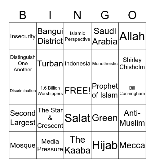 Muslim Discrimination Bingo Card