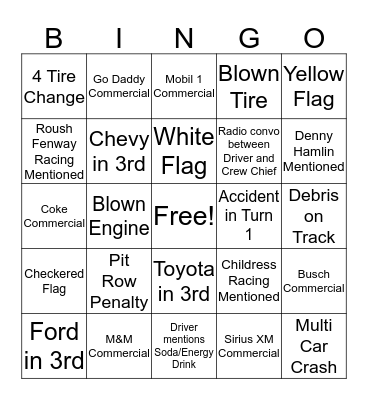 Daytona 500 2020 Bingo Game Bingo Card