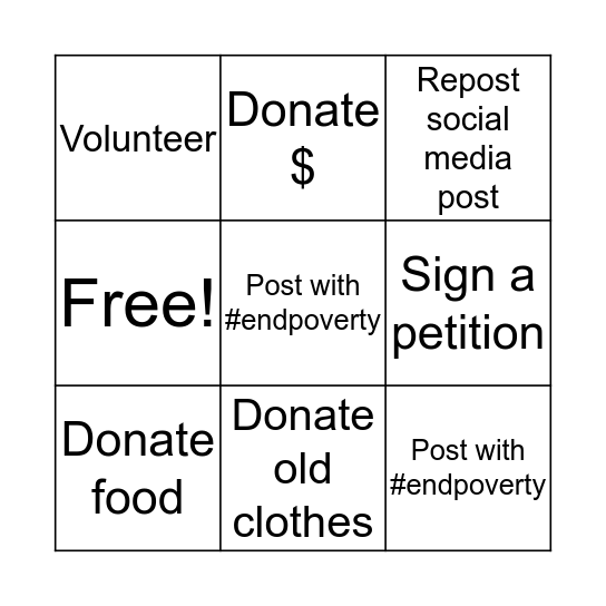 NO POVERTY Bingo Card