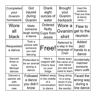 Gvanim Family Reunion Bingo Card