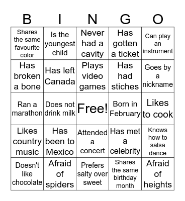 Getting To Know You  Bingo Card