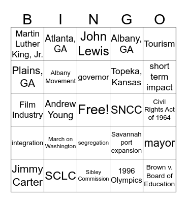 Civil Rights/Modern Georgia Bingo Card