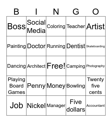 Money, Careers, & Hobbies ASL Review Bingo Card