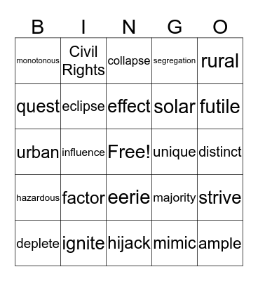 Big Up Yourself Bingo Card