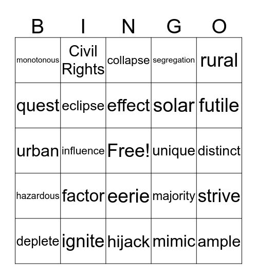 Big Up Yourself Bingo Card