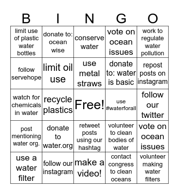 Clean Water Bingo Card