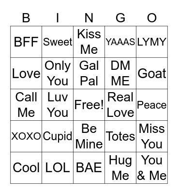 Valentine's Day Bingo Card