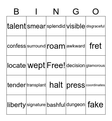 Vocabulary Bingo - 4 Bingo Card