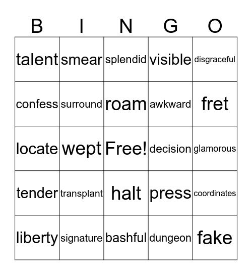 Vocabulary Bingo - 4 Bingo Card