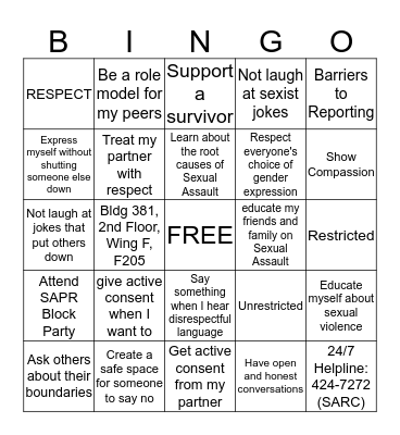 Sexual Assault Awareness Month  Bingo Card