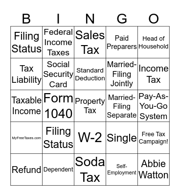 Tax Bingo Card