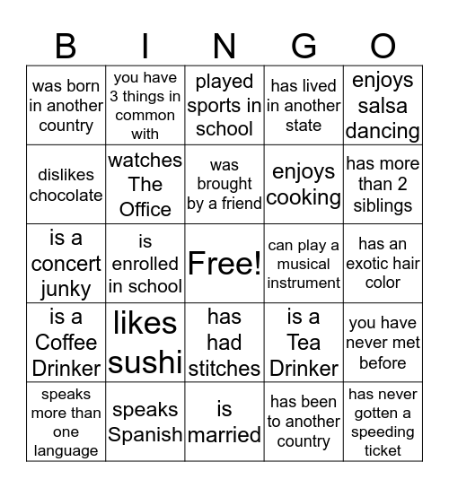 FIND SOMEBODY WHO... Bingo Card