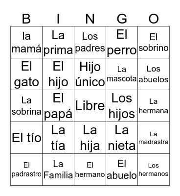 Mi familia loca Bingo Card