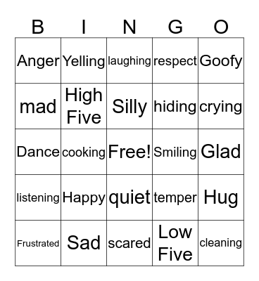 Emotions/Actions Bingo Card
