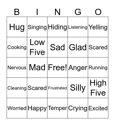 Emotions/Actions Bingo Card