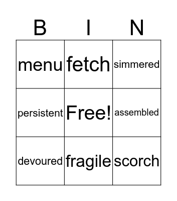 Vocabulary Bingo Card