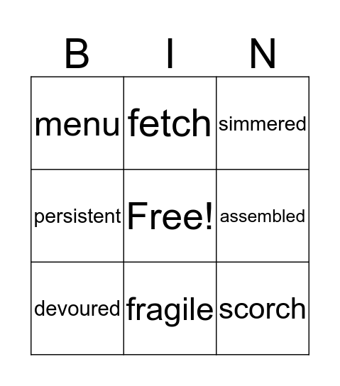 Vocabulary Bingo Card