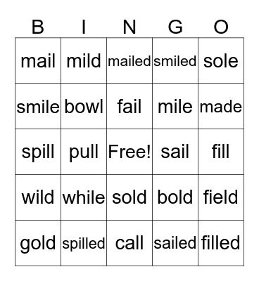 Final Sounds l and ld Bingo Card