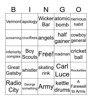 Catcher    Chaps. 17 & 18 Bingo Card