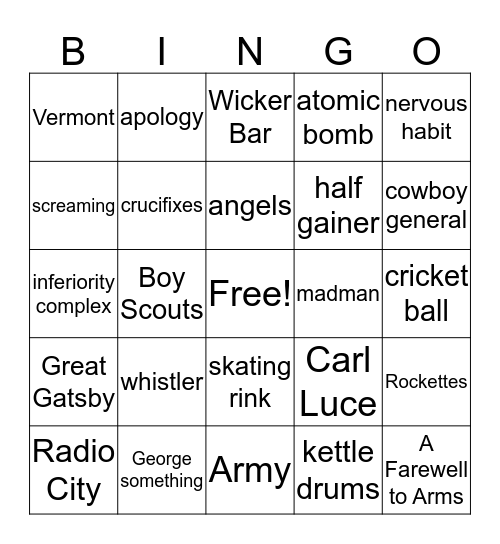 Catcher    Chaps. 17 & 18 Bingo Card