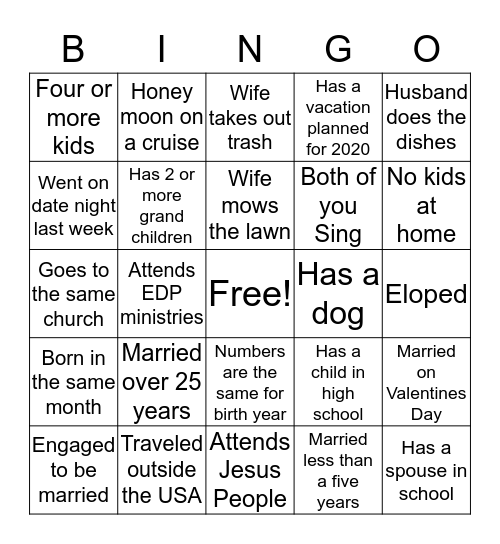 DUOS  Bingo Card