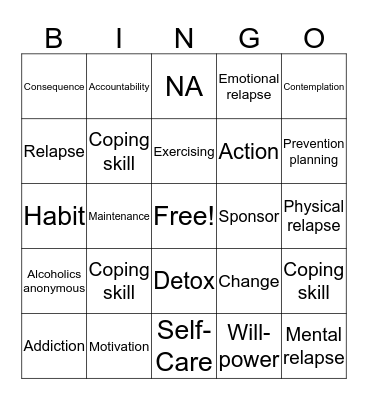 Recovery Skills Bingo Card