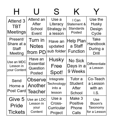 Staff-Husky Bingo Card Bingo Card