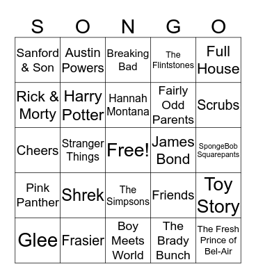 TV Shows & Movie Themes Bingo Card