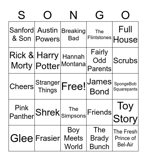 TV Shows & Movie Themes Bingo Card