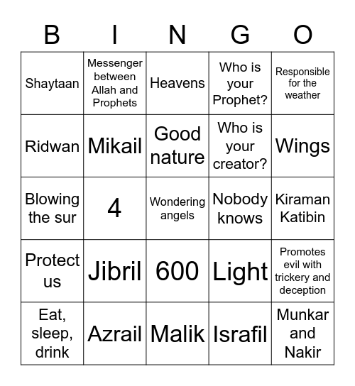 Prophethood Bingo Card