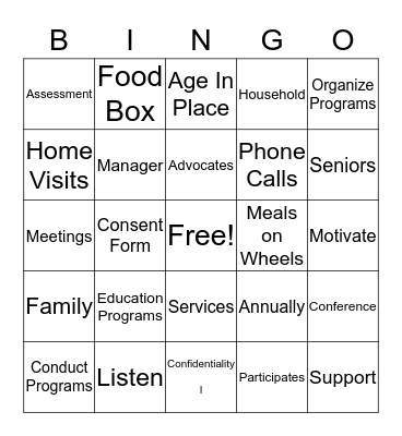SERVICE COORDINATORS BINGO  Bingo Card