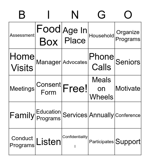 SERVICE COORDINATORS BINGO  Bingo Card