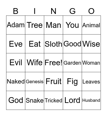 Adam, Eve, and a Snake Bingo Card