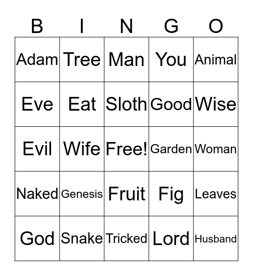 Adam, Eve, and a Snake Bingo Card