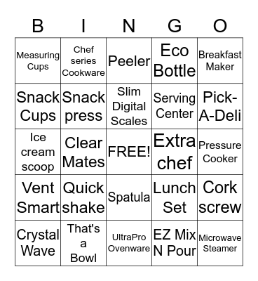 Tupperware Bingo Card