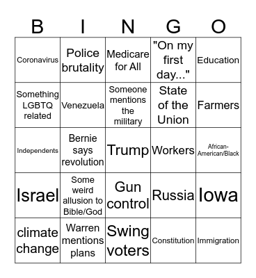 New Hampshire Debate Bingo Card